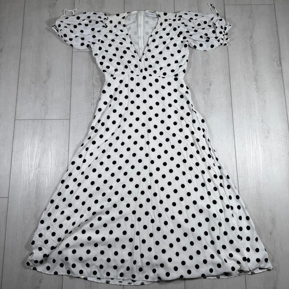 Faithfull The Brand Women's 2 White Black Polka Dot Chic Maxi Dress Puff Sleeve